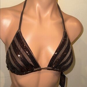 NWT Vince Camuto sequins halter bikini top bra size XS dark taupe